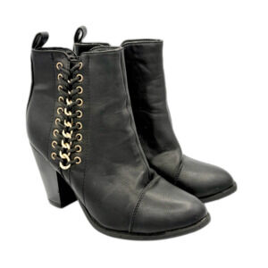 Forever Link Camila-68 black fashion straps buckle block heel booties size 7.5